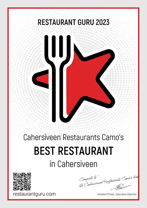 Restaurant Guru Certificate 2023 - Camo's Bistro